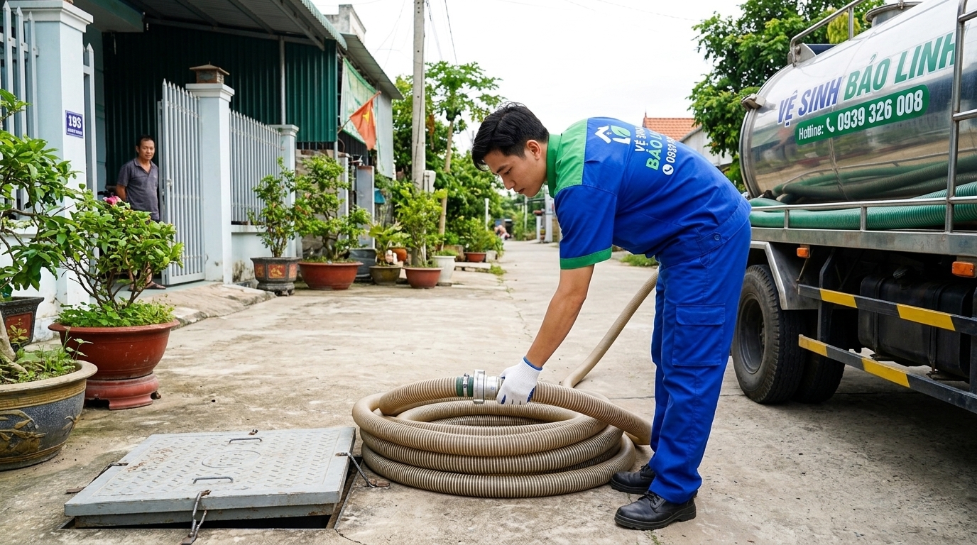 Kiểm tra khu vực thi công và thiết bị sau khi hoàn thành hút hầm cầu